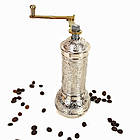 Турецька механічна ручна кавомолка золотиста жорна для помелу під турку металева 21см, фото 6