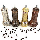 Турецька механічна ручна кавомолка золотиста жорна для помелу під турку металева 21см, фото 5