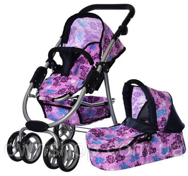 Коляска 9662М для ляльок нового "модульного типу 4-в-1, синя, фото 1