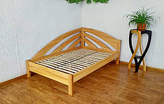 Напівторне дерев'яне ліжко для спальні кутове з масиву натурального дерева "Райдуга" від виробника 120х190, вільха