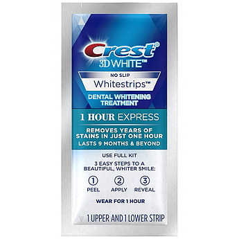 Смужки для вибілювання зубів у домашніх умовах «Crest Whitestrips 3D White 1 Hour Express»