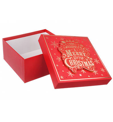 Новорічна подарункова коробка "Christmas", 14х14х6,5 см, колір червоний, фото 3