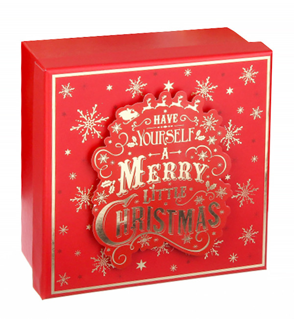 Новорічна подарункова коробка "Christmas", 14х14х6,5 см, колір червоний