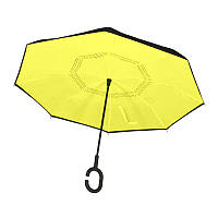 Женский зонт наоборот Lesko Up-Brella Желтый ветрозащитный с двойным куполом от дождя ветра
