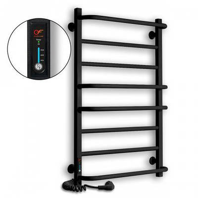 Електрична рушникосушка чорна Flyme Black EF 800 L з терморегулятором і таймером (ліве підключення)