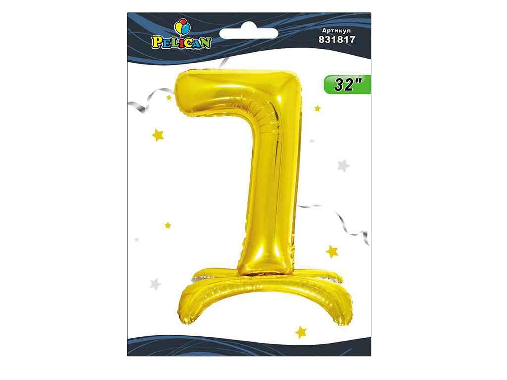 Кулька фольгована цифра на підставці 7 ЗОЛОТО 80см. 831817 ТМ PELICAN, фото 1
