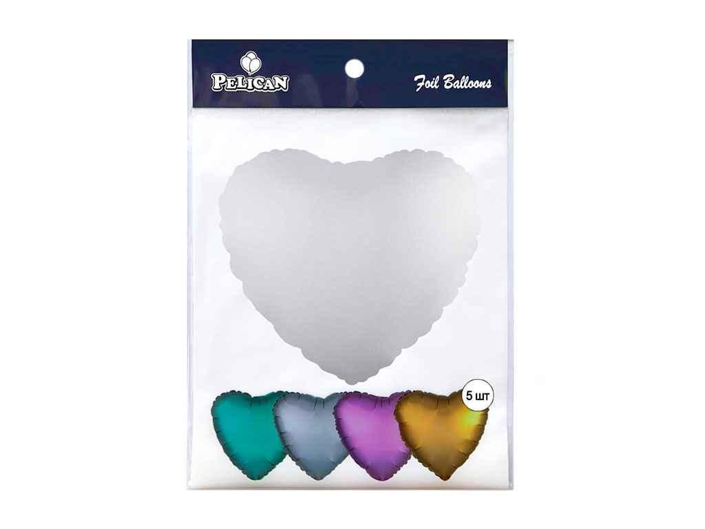 Кулька фольгована 18 СЕРЦЕ САТИН СРІБЛО 45 см. (5шт/уп) 833632 ТМ PELICAN, фото 1