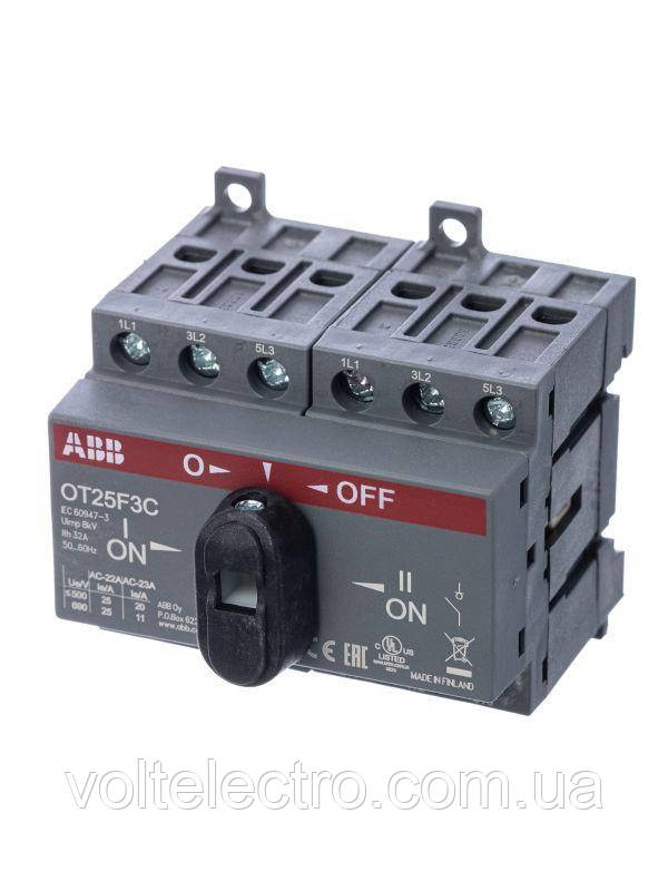 Реверсивний рубільник ABB OT25F3C 3 полюси 25A I-0-І, фото 1