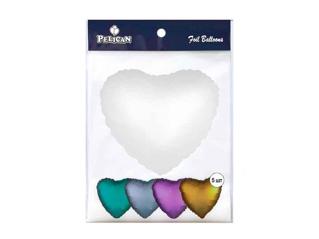 Кулька фольгована 18 СЕРЦЕ САТИН БІЛЕ 45 см. (5шт/уп) 833639 ТМ PELICAN, фото 1