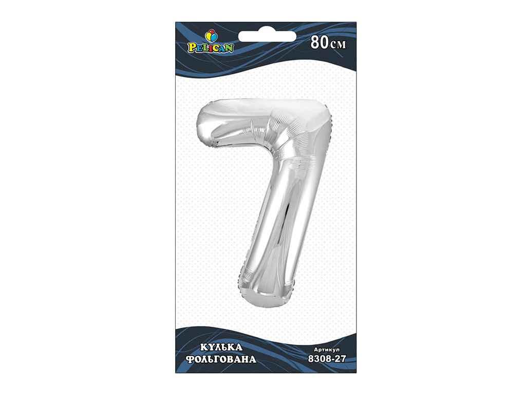 Кулька фольгована цифра 7 СРІБЛО 80см. 830827 ТМ PELICAN, фото 1