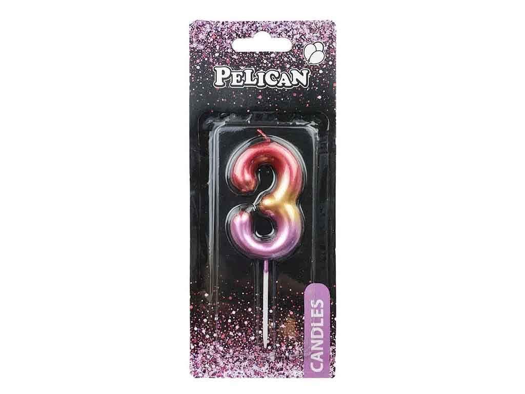 Свичка для торта 3 РАЙДУЖНА 6 см. 866063 ТМ PELICAN