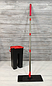 Швабра з відром з автоматичним віджимом (2 змін. насадки) Чорний з червоним Flat Mop, Швабра для миття підлоги, фото 3