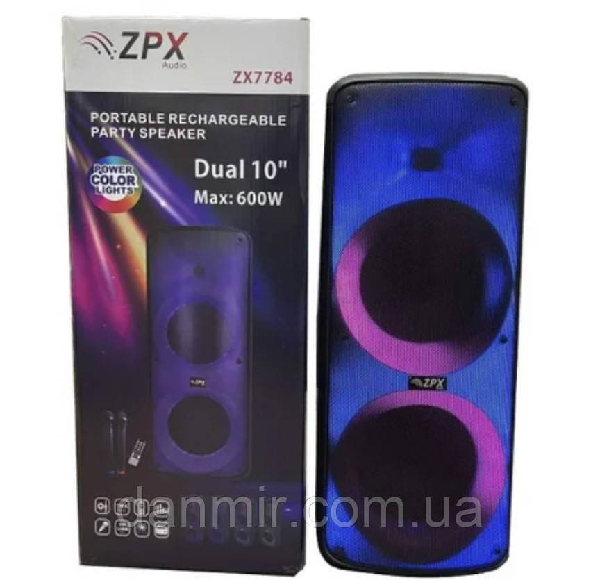 Портативна акустична система ZPX ZX-7784 з пультом і двома мікрофонами