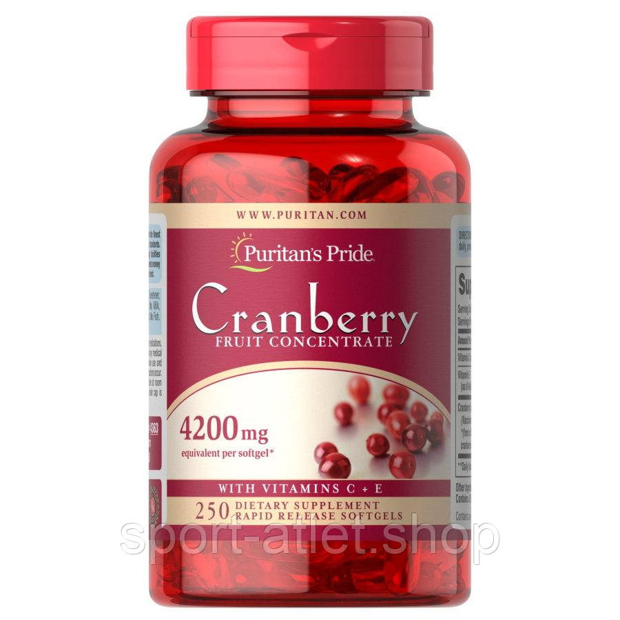 Натуральна добавка Puritan's Pride Cranberry Fruit Concentrate with C & E, 250 капсул
