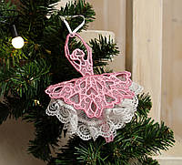 Новогоднее украшение кружево Ришилье балеринка розовая