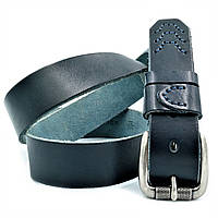 Мужской кожаный ремень Weatro пояс тёмно-синий Пряжка классическая 110-130 см (GT55_296562)