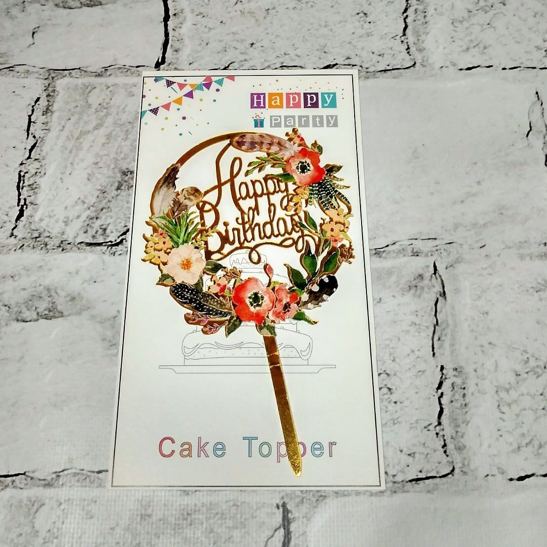 Топпер в торт Happy Birthday Квіти