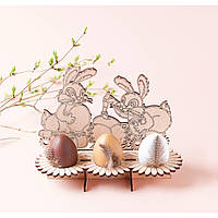 Подставка для яиц на Пасху дизайн "Кролики раскрашивают яйца" на 3 яйца