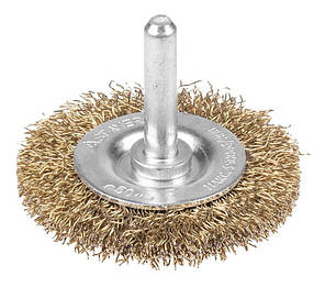 Щітка дискова MASTERTOOL з латунированной рифленого дроту 60 мм зі стрижнем 1/4" 19-9706