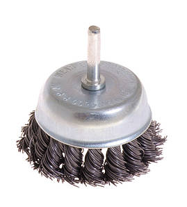 Щітка торцева MASTERTOOL з плетеного дроту 75 мм зі стрижнем 1/4" 19-7307