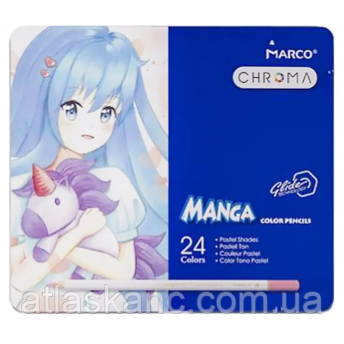 Олівці кольорові Marco Chroma Manga 24 кольори, у металевому пеналі 8550-24TN