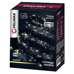 LED гірлянда VELMAX V-SSL, лінійна 10м (для продовження основний гірлянди), 100LED, 2700К, чорний кабель, IP65