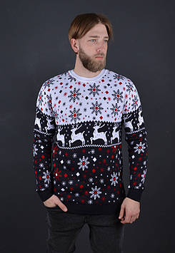 Чоловічий светр з оленями темно-синій | Чоловічий новорічний джемпер з оленями Туреччина 8002