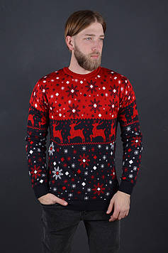 Чоловічий светр з оленями червоний | Чоловічий новорічний джемпер з оленями Туреччина 8005