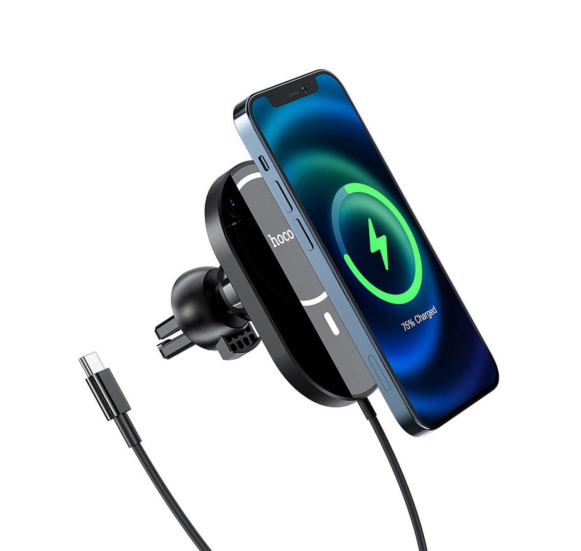 Тримач-безпровідна зарядка для iPhone 12/ 13 (в машину) Hoco Powerful magnetic 15 Вт Чорний (CA90)