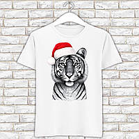 Футболка з новорічним принтом "Чорно-білий тигр у новорічному капелюсі" Push IT