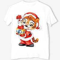 Футболка з новорічним принтом Тигреня з подарунками в руках Push IT