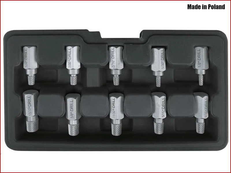 Екстрактори для викручування зламаних нестандартних болтів HEX, Torx, Spline 10 шт. Yato YT-05890