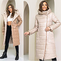 Wow!!! Двостороннє пальто єврозима з капюшоном, арт 1007, колір темно-беж/кава