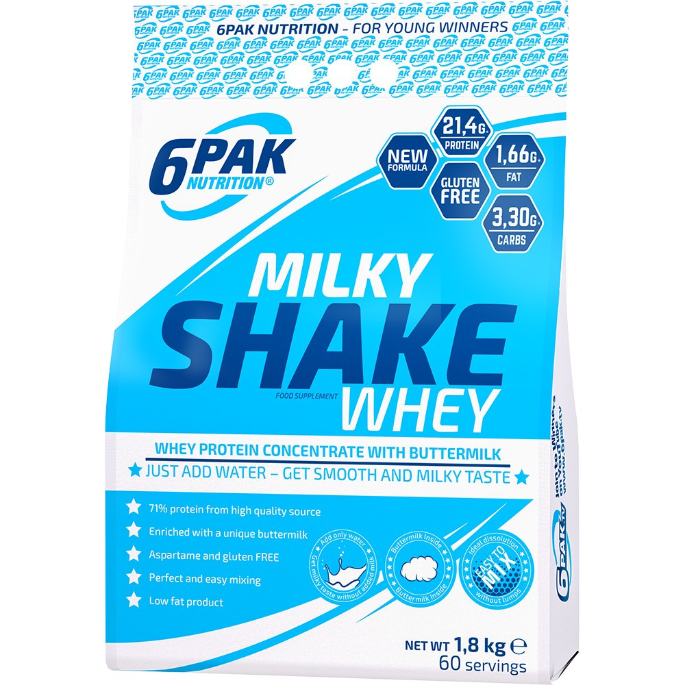 Сироватковий протеїн концентрат 6Pak Milky Shake Whey 1800 грам Збиті вершки з полуницею