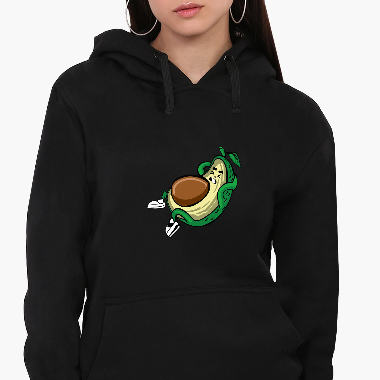 Худі жіночий Авокадо Фітнес (Avocado) Кенгуру  Чорний