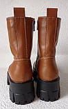 Жіночі зимові шкіряні черевики Prada Le коричневого кольору на високій підошві, фото 2