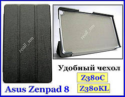 Чорний шкіряний tri-fold case чохол-книжка для планшета Asus Zenpad 8 Z380C Z380KL