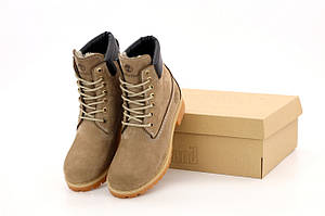 Чоловічі зимові черевики Timberland Light Brown (Теплі черевики Тимберлед нубук світло-коричневі на хутрі)