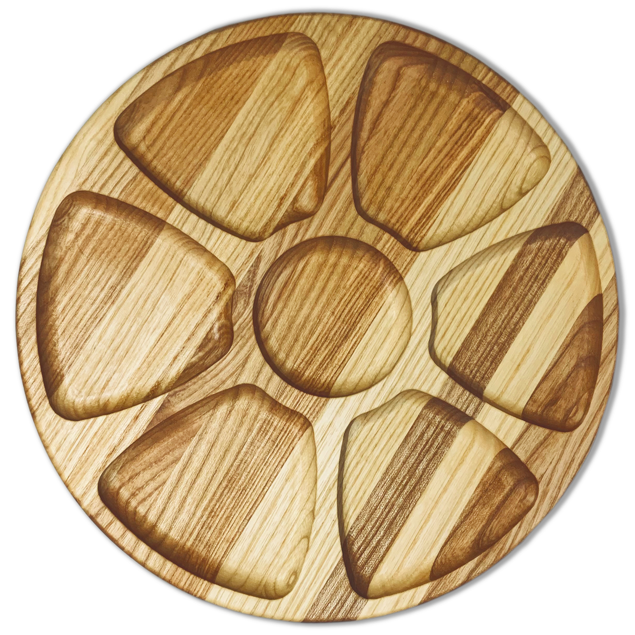 Менажниця дерев'яна секційна тарілка з роздільниками для подачі м'ясних страв і закусок "Хоббіт" ясень д24 см