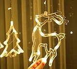Світлодіодна гірлянда штора з формами дзвіночок, ялинка, олень 12 PCS light, фото 6
