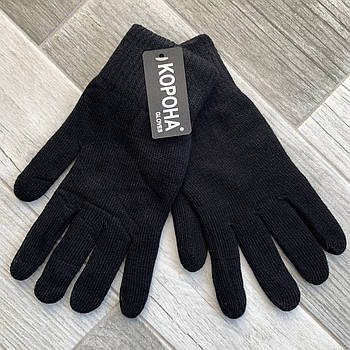 Рукавички жіночі вовняні подвійні з начосом Корона, чорні, 7077