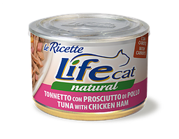 Консерва для кішок класу холістик LifeCat Tuna with chicken ham 150g, ЛайфКет 150 г Тунець з курячою шинкою