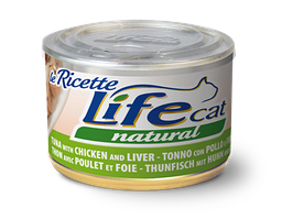 Консерва для кішок класу холістик LifeCat Tuna with chicken and liver150g, ЛайфКет 150 г Тунець з курячим філе