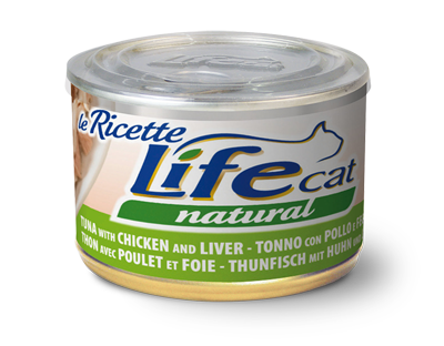 Консерва для кішок класу холістик LifeCat Tuna with chicken and liver150g, ЛайфКет 150 г Тунець з курячим філе