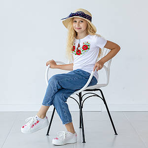 Біла футболка для дівчинки Маків Цвіт