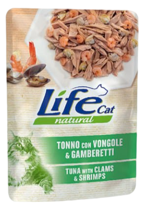 Консерва для кішок класу холістик LifeCat Tuna with clams and shrimps 70g,ЛайфКет 70 г Тунець з мідіями та крев