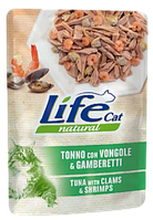 Консерва для кішок класу холістик LifeCat Tuna with clams and shrimps 70g,ЛайфКет 70 г Тунець з мідіями та крев
