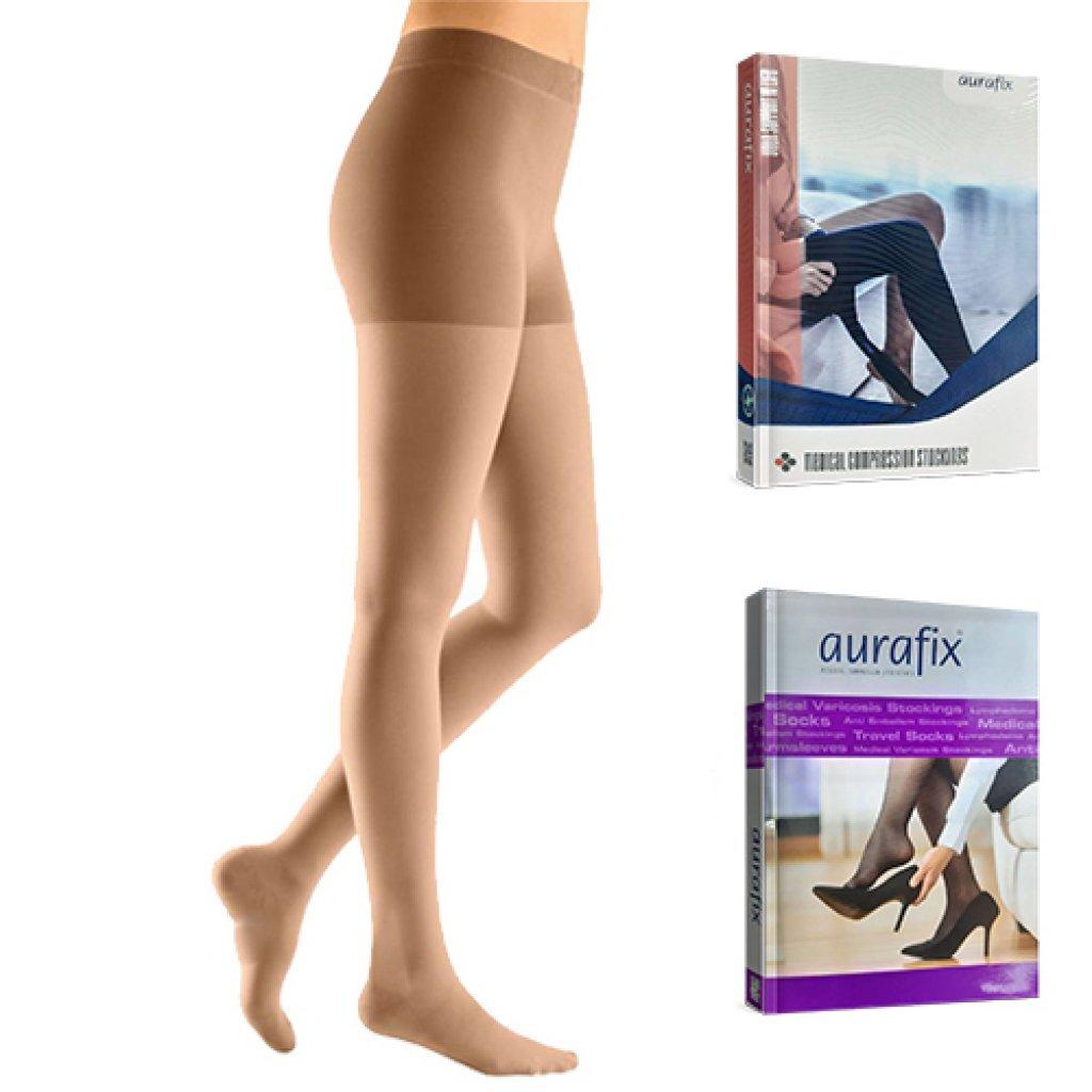 Компресійні колготки Aurafix AV-105, 1 клас, закритий носок, бежеві, фото 1