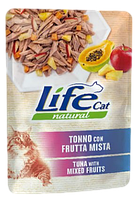 Консерва для кошек класса холистик LifeCat Tuna with fruit mix 70g,ЛайфКет 70гр Тунец с фруктовым миксом