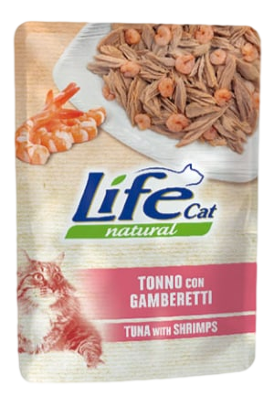 Консерва для кішок класу холістик LifeCat Tuna with shrimps 70g,ЛайфКет 70 г Тунець із креветками